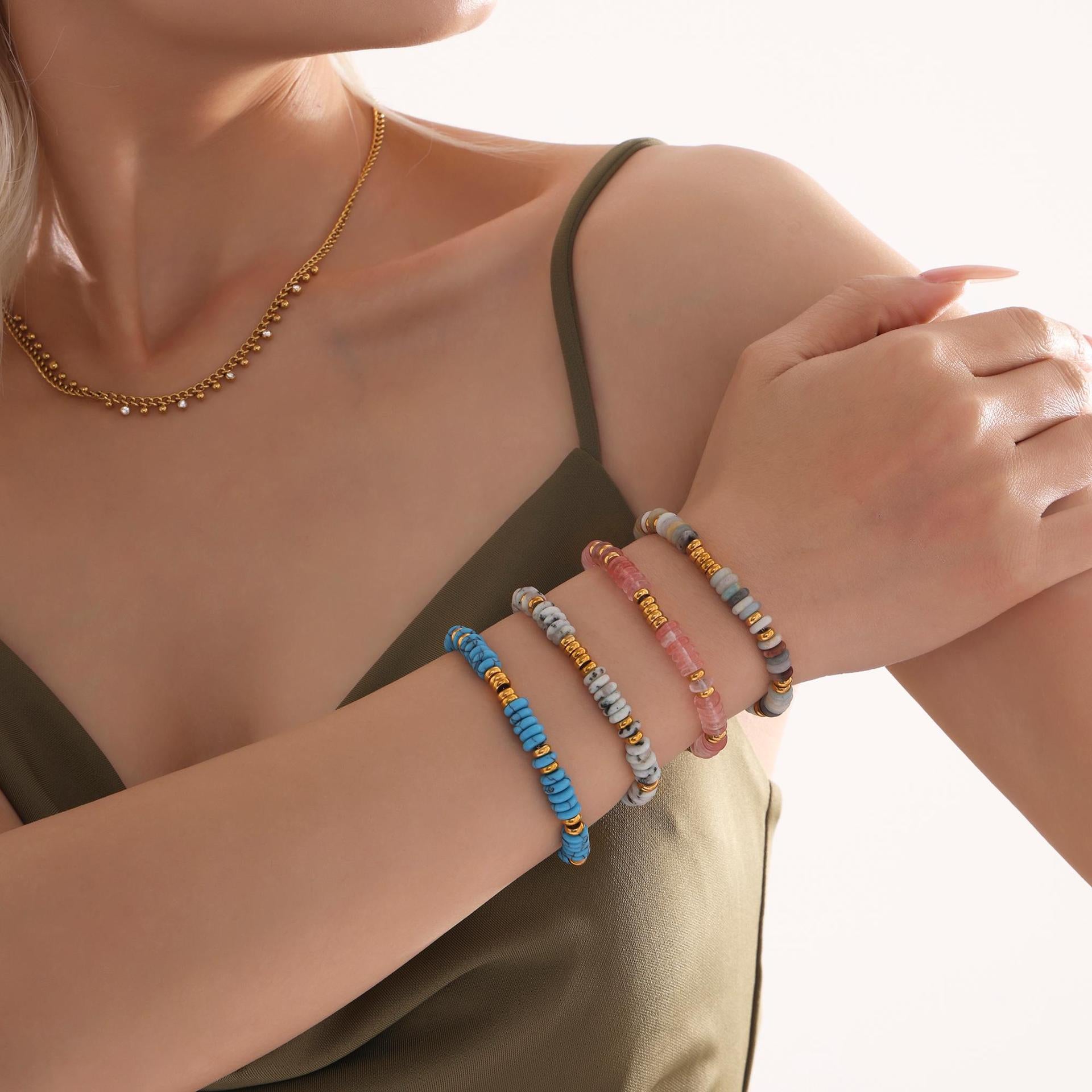 Wholesale Titanium Steel  Natural Stone Abacus Beads Bracelet