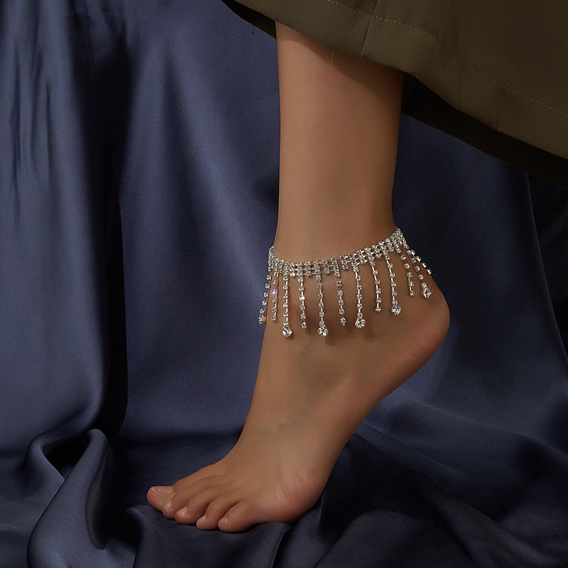 Wholesale Rhinestone Tassel Double-Layer Drop-Shaped Pendant Anklet