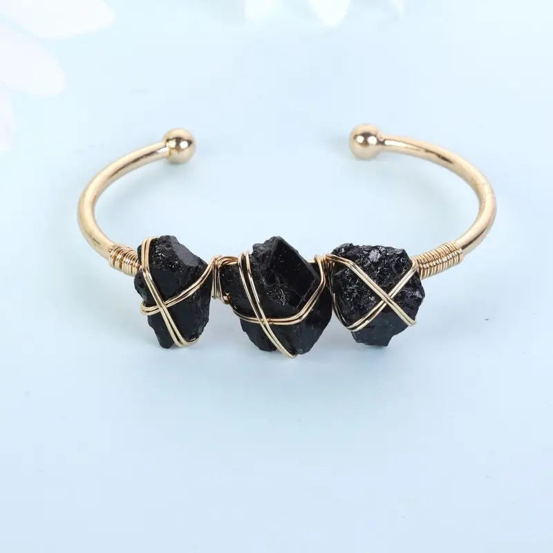 Wholesale Natural Amethyst Pink Quartz Raw Stone Bracelet Hand-woven Open Bracelet Crystal Bracelet Stainless Steel ACC-BT-Qianc001