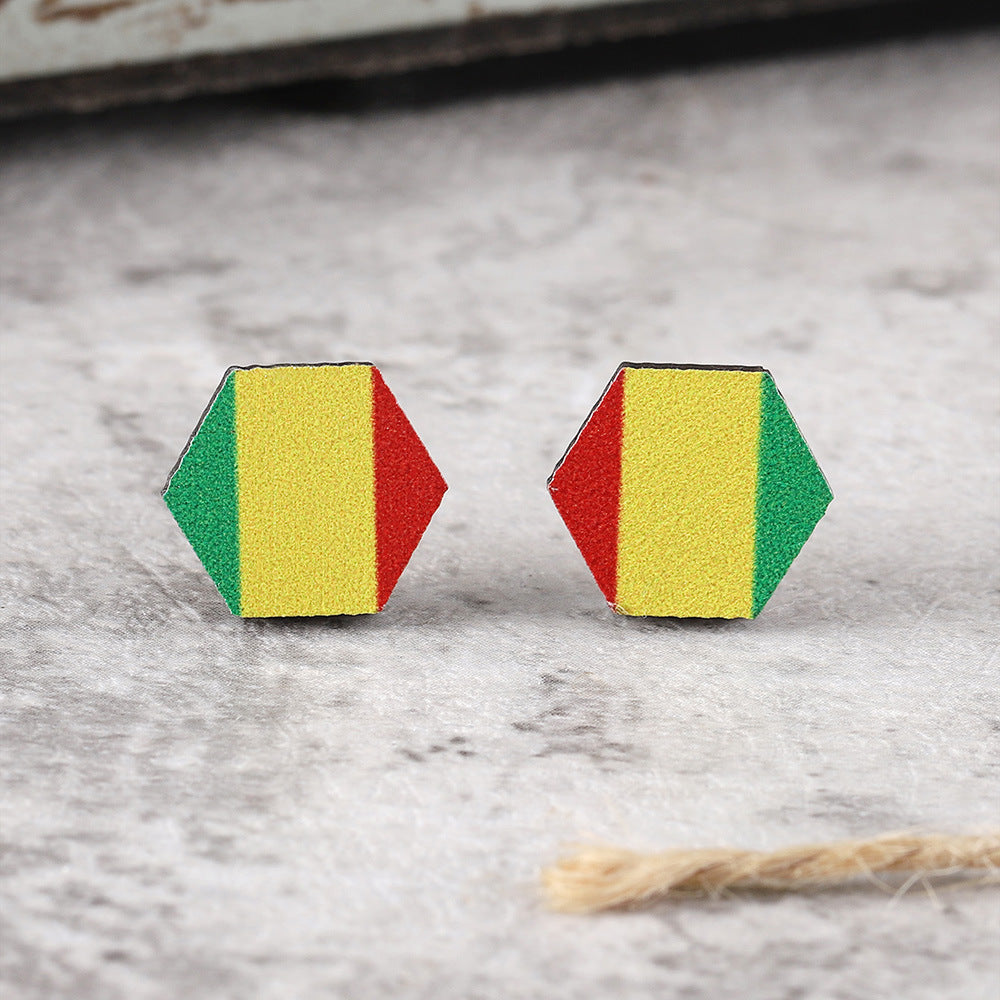 Wholesale Black, red, yellow, green and African flag colored wooden earrings