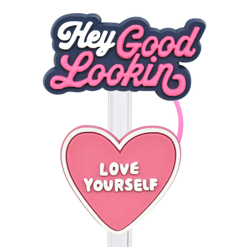 Wholesale Random 100pcs Cartoon English Straw Cover 10MM Straw Tube Cap