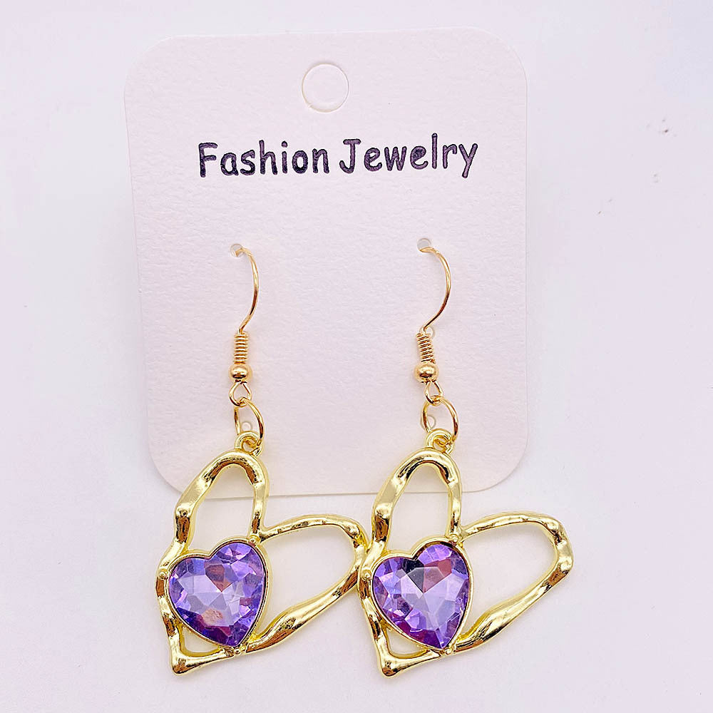 Wholesale  Light Luxury Zircon Earrings Colorful Love Alloy Pendant Earrings