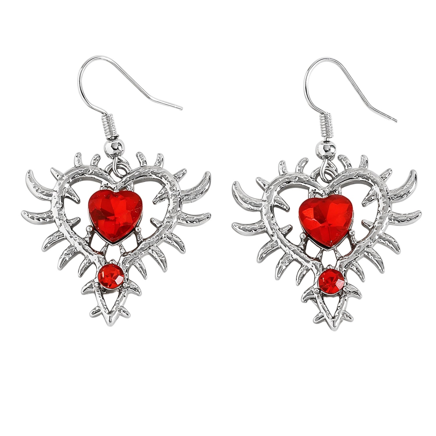 Wholesale Punk Chic Heart Rhinestone Earrings Retro Red Black Alloy Ear Hooks Sweet Cool Girl Fashion Accessory Boutique Resale