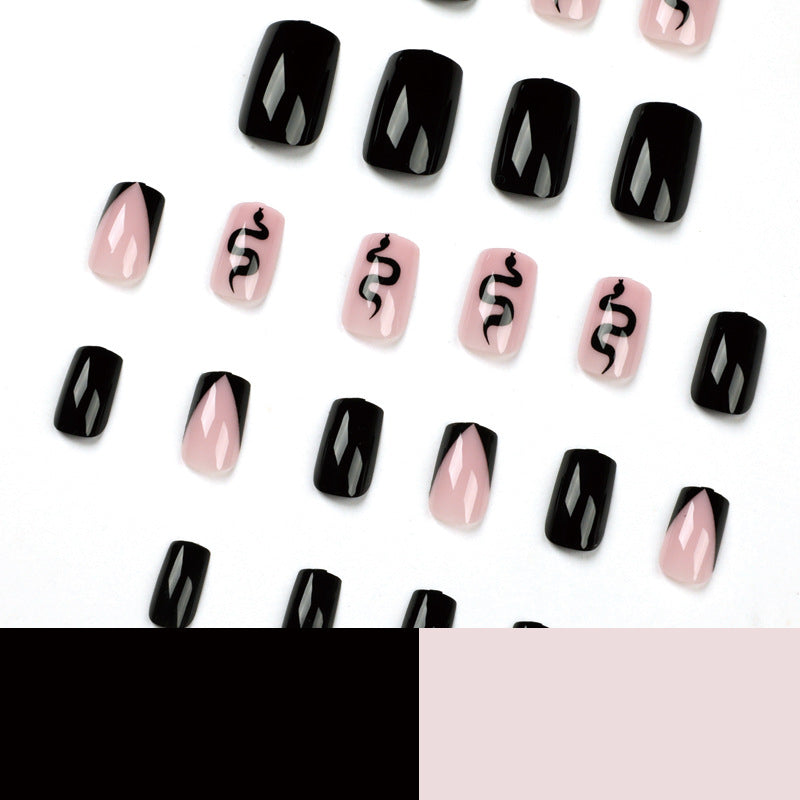 Wholesale 24 Pieces/box Black Snake Print Press-on Nails Kits Nail Stickers ACC-NS-LeFan164