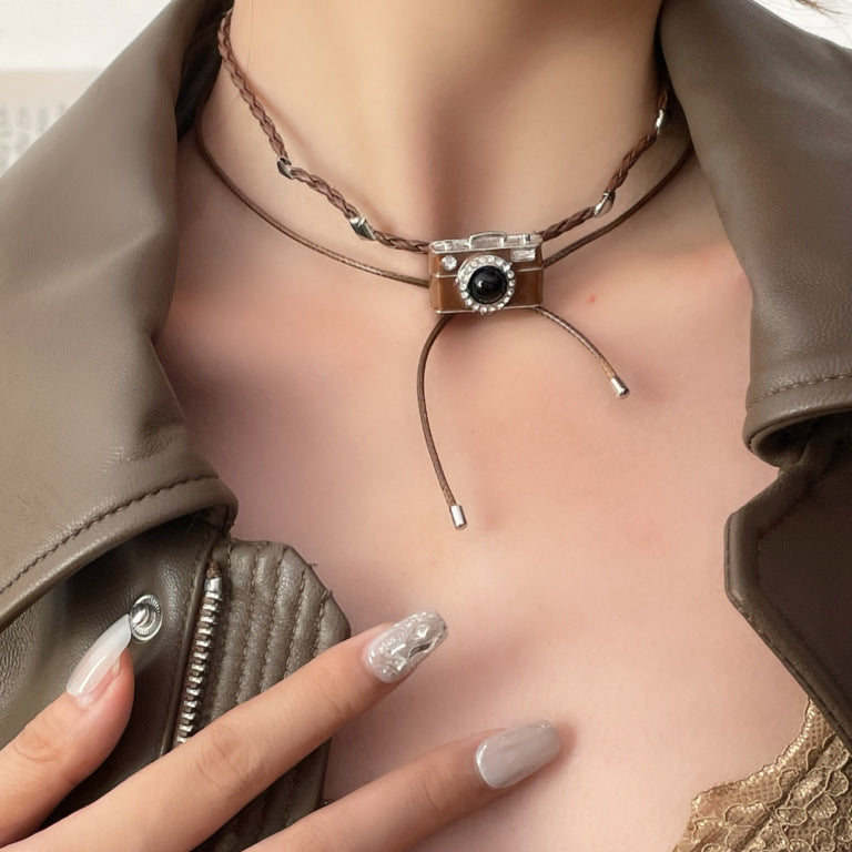 Wholesale  Retro brown Camera Necklace