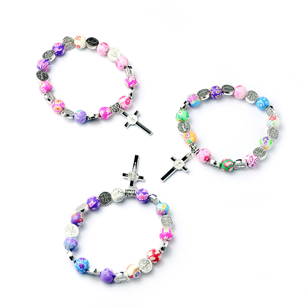 Wholesale Colorful Polymer Clay Cross Holding Baptism Bead Bracelet ACC-BT-Chengz001