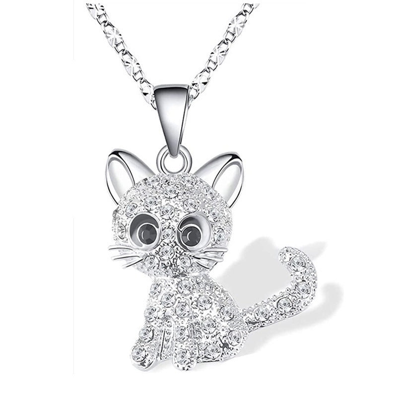 Wholesale cute clavicle chain cat  diamond alloy necklace