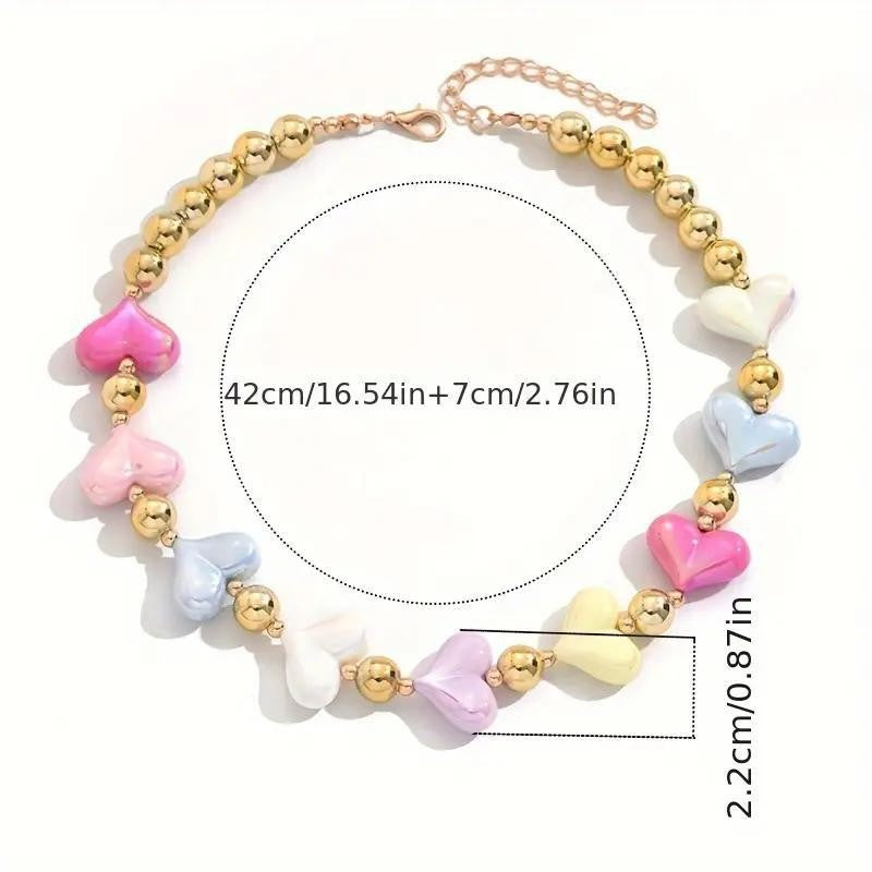 Wholesale Stylish Gold Heart Crystal Beaded Necklace Bohemian Women Fashion Jewelry