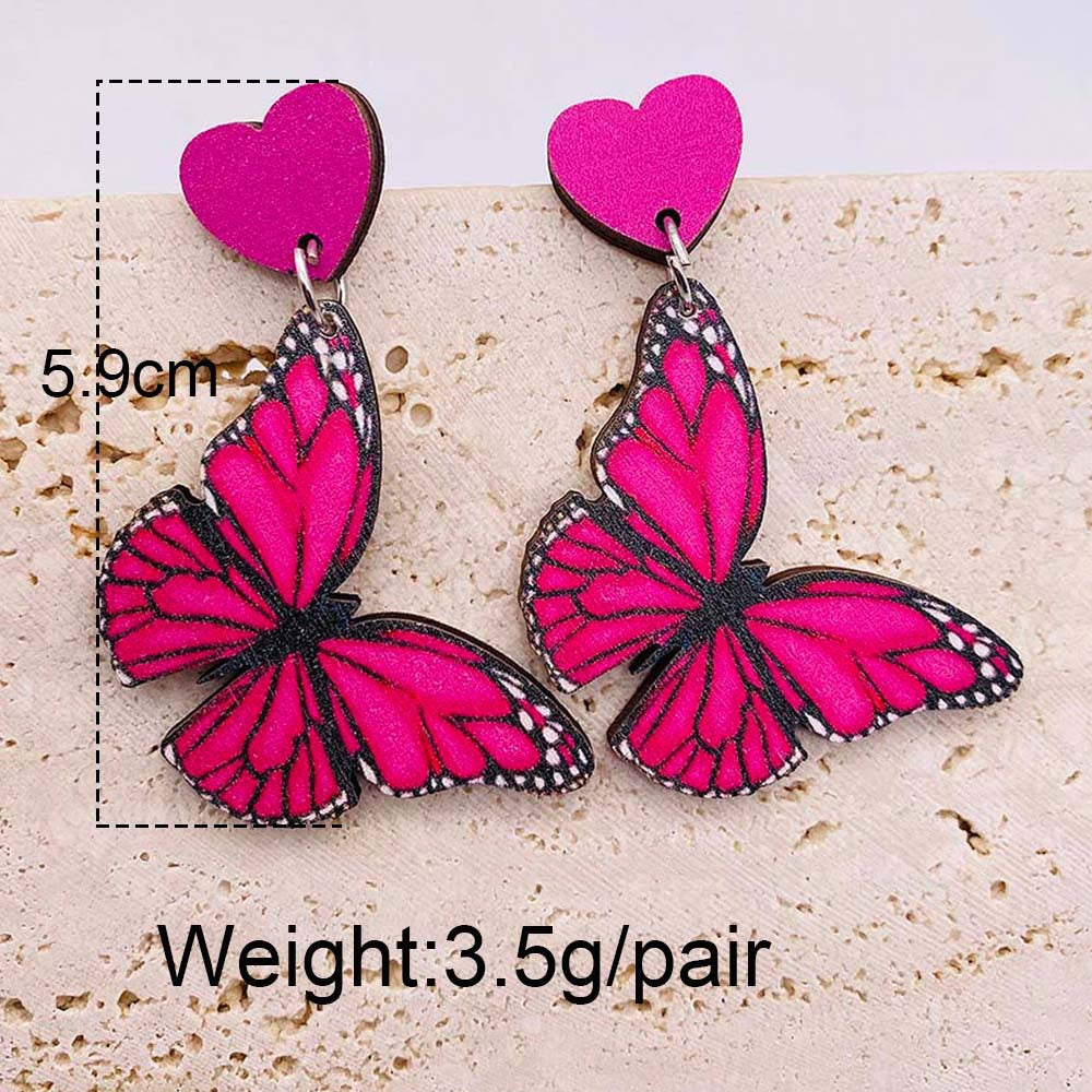 Wholesale Color Butterfly Wooden Earrings Heart Earrings
