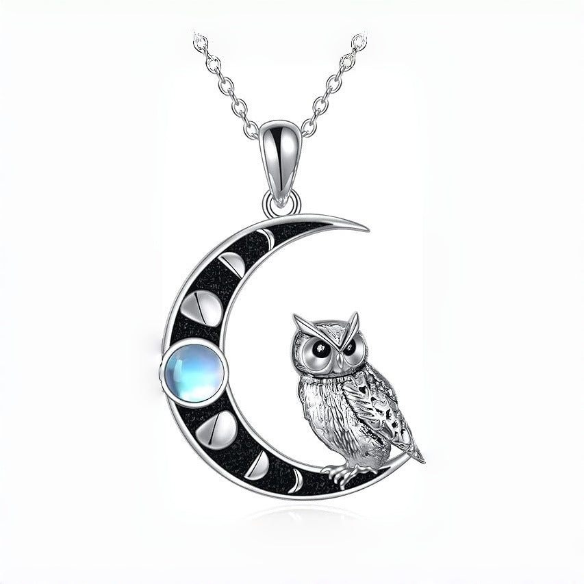 Wholesale Alloy Electroplated Retro Owl Moon Pendant Necklace Crescent Moon Animal Choker Chic Fashion Jewelry Accessory