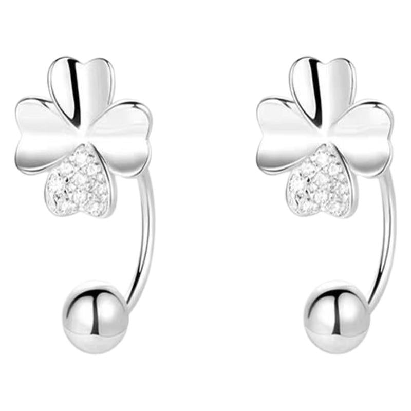 Wholesale 925 Sterling Silver Four-leaf Clover Ear Hook Earrings
