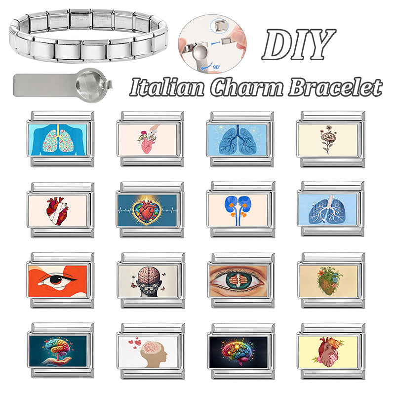 Wholesale Stainless Steel DIY Bracelet Module with Heart and Eye Design for Jewelry Making Gift