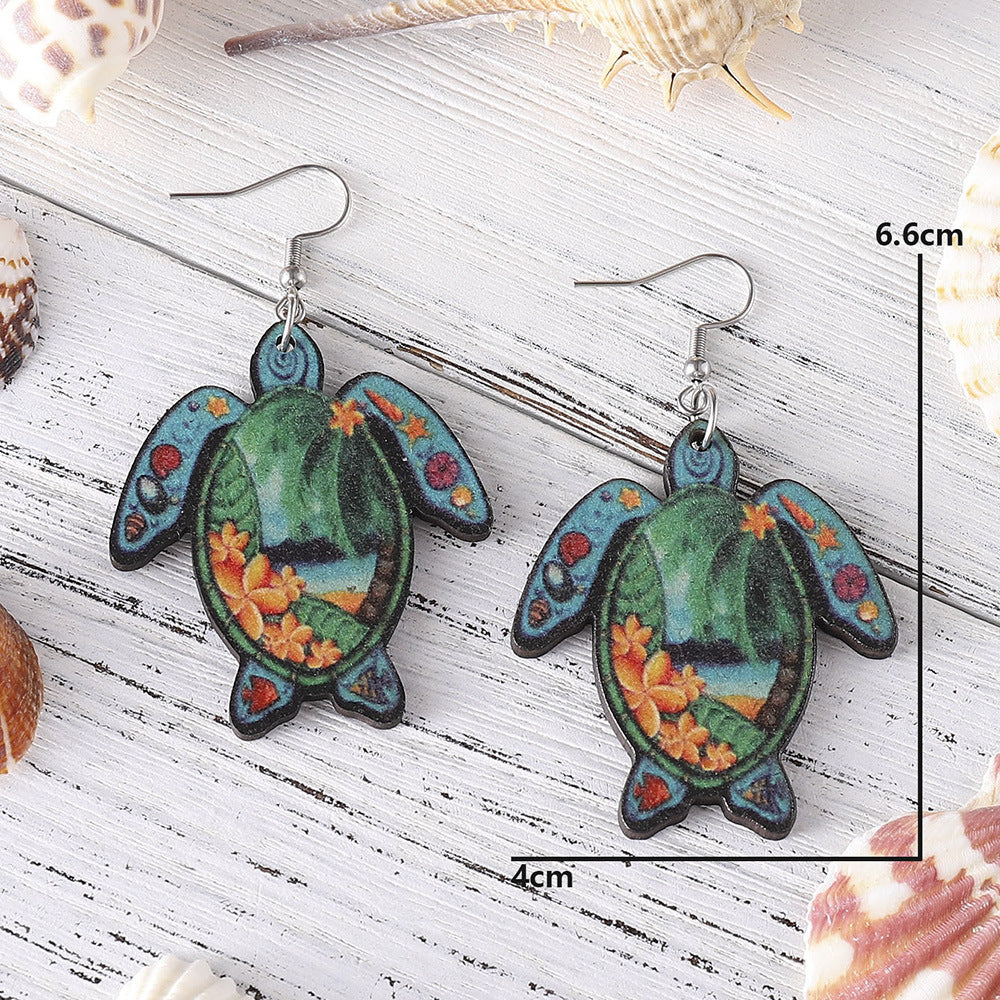 Wholesale Ethnic Style Turtle Earrings Holiday Style Turtle Wooden Earrings ACC-ES-ChuLian002
