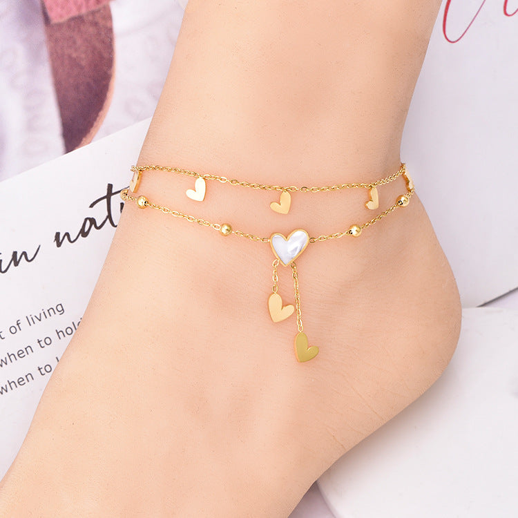 Wholesale  white shell love tassel anklet