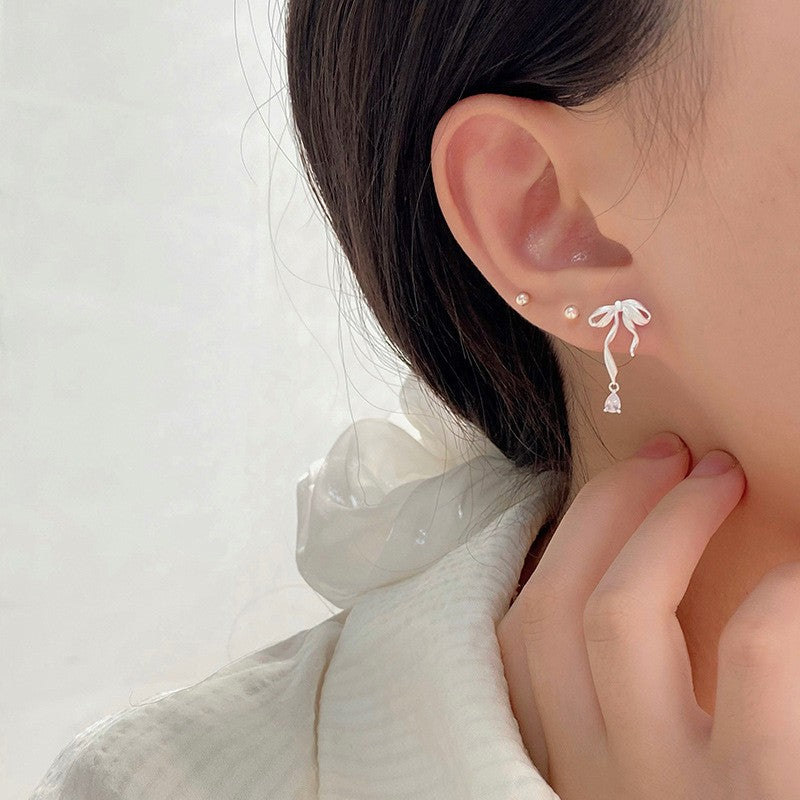 Wholesale  Retro Ribbon  Bow Three-color Earrings