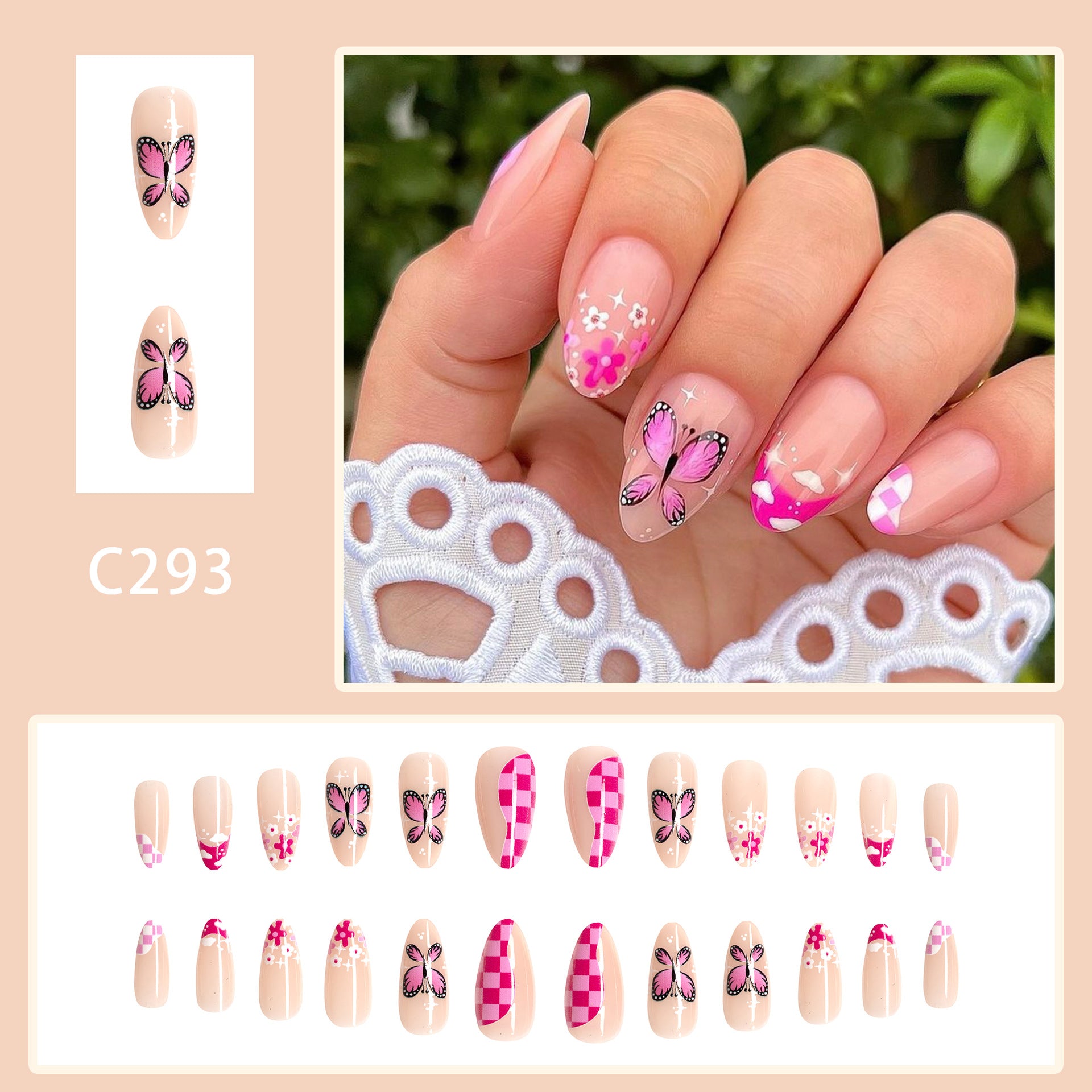 Wholesale 24 Pieces/box Nail Stickers  Flowers Cloud Butterfly Manicure Press-on Nails Kits ACC-NS-GuaiXL003