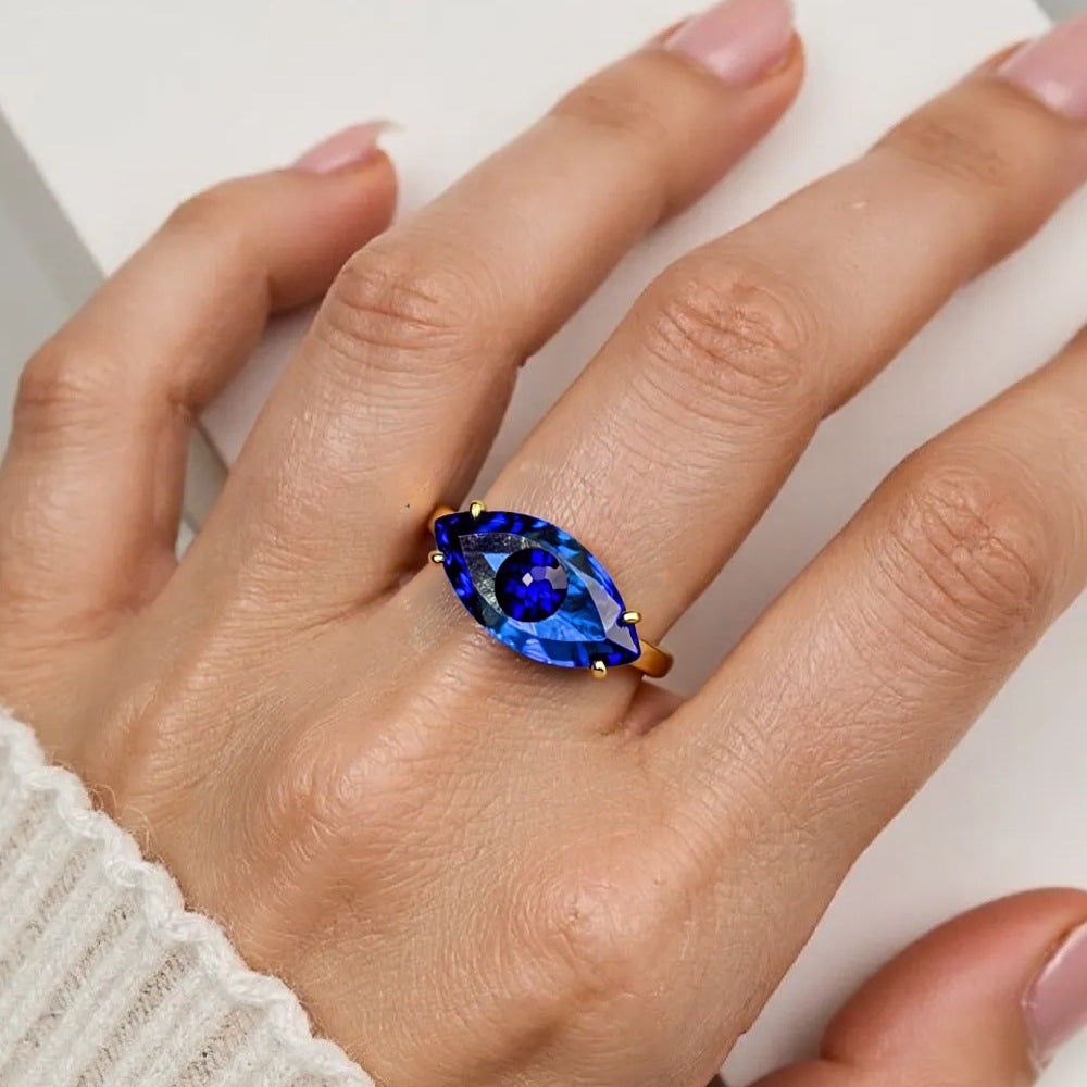 Wholesale Glass Evil Eye Ring for Women,  Opening Adjustable Geometric Design,  Trendy Jewelry Accessory for Everyday Wear or Boutique Resale