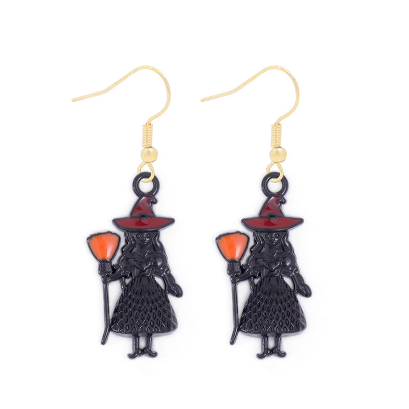 Wholesale Halloween Alloy Oil Drop Horror Pirate Skull Pumpkin Earrings ACC-ES-BinLi008