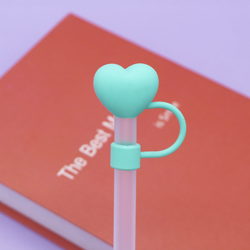 Wholesale Pure Color Heart 10mm PVC Soft Straw Tube Cap