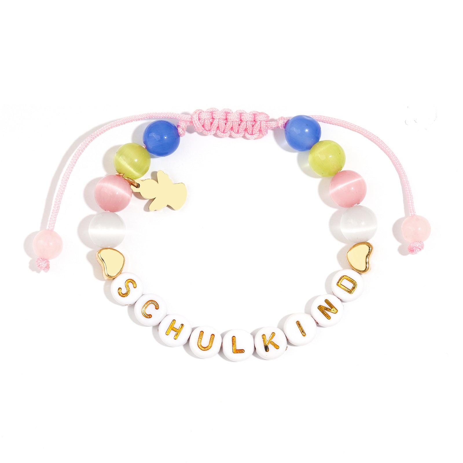 Wholesale School Season Girl Bracelet Red Striped Agate Pink Crystal Alphabet Bead  Unicorn Bracelet