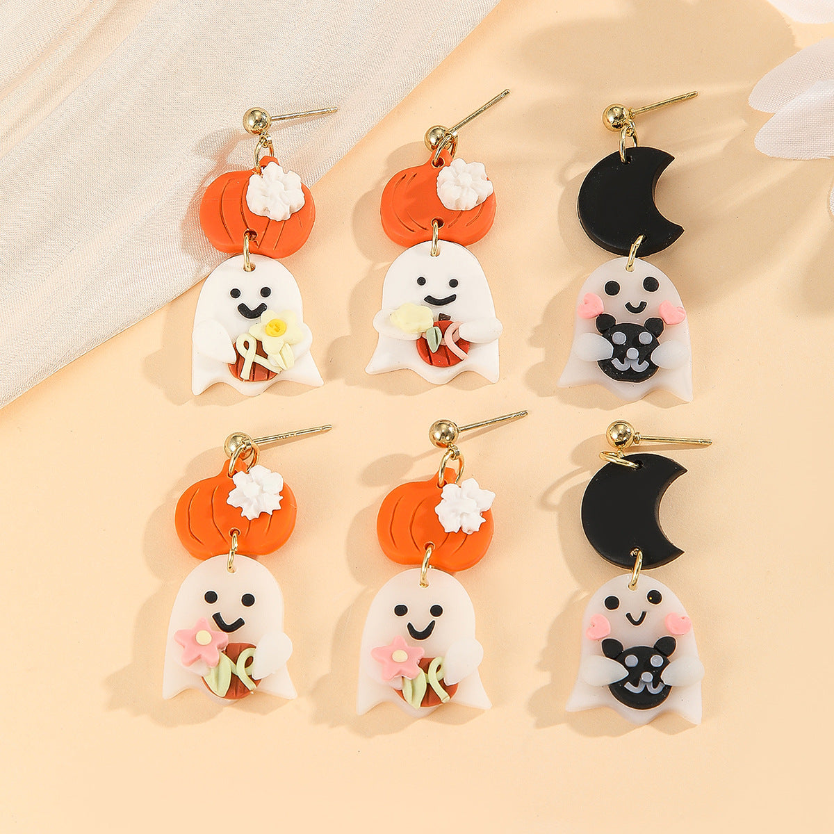 Wholesale Soft Clay  Pumpkin Geometric Ghost Fun  Clay Earrings