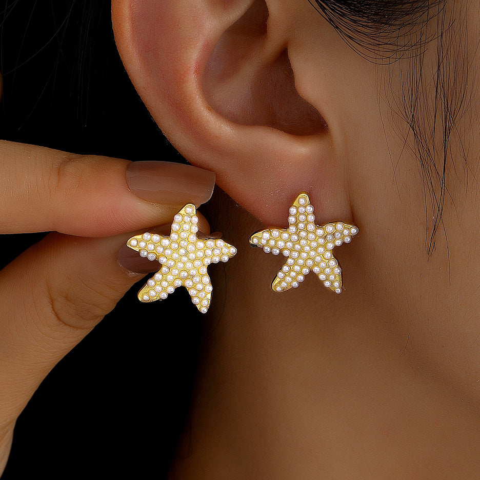 Wholesale Starfish Shell Earrings Mixed Materials Electroplating Jewelry Accessory