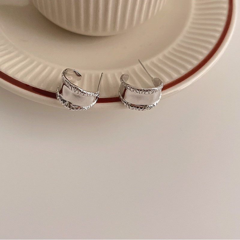 Wholesale Fashion Metal Electroplated Geometric Half Ring Earrings Korean Style Double Layer for Women