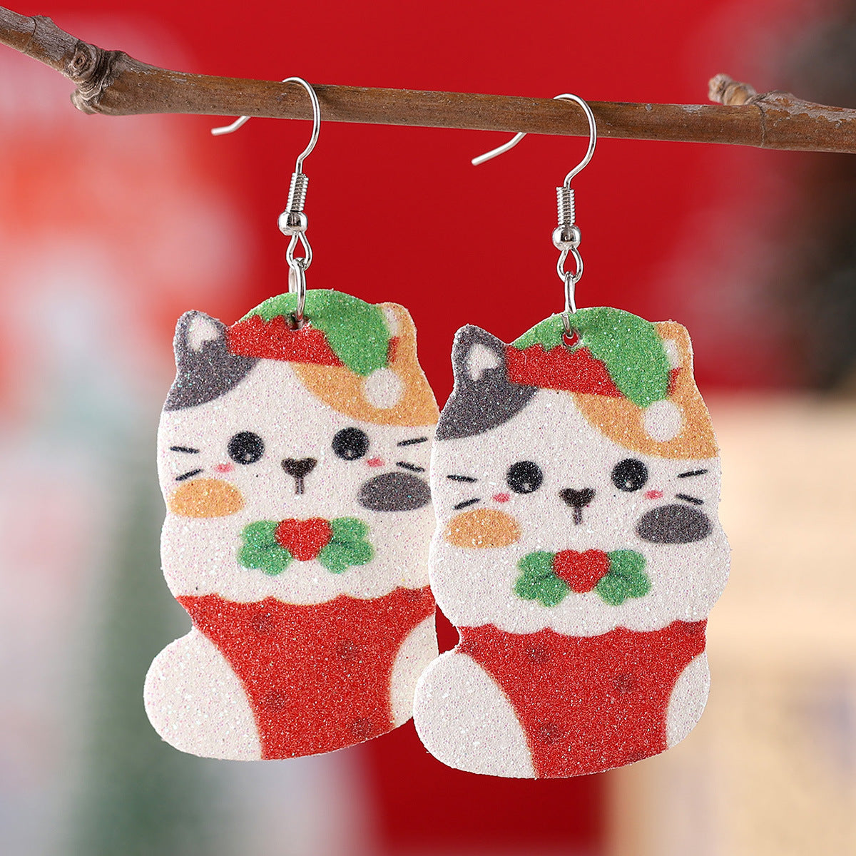 Wholesale Christmas Tree Lights Cat Earrings ACC-ES-ChuLian098