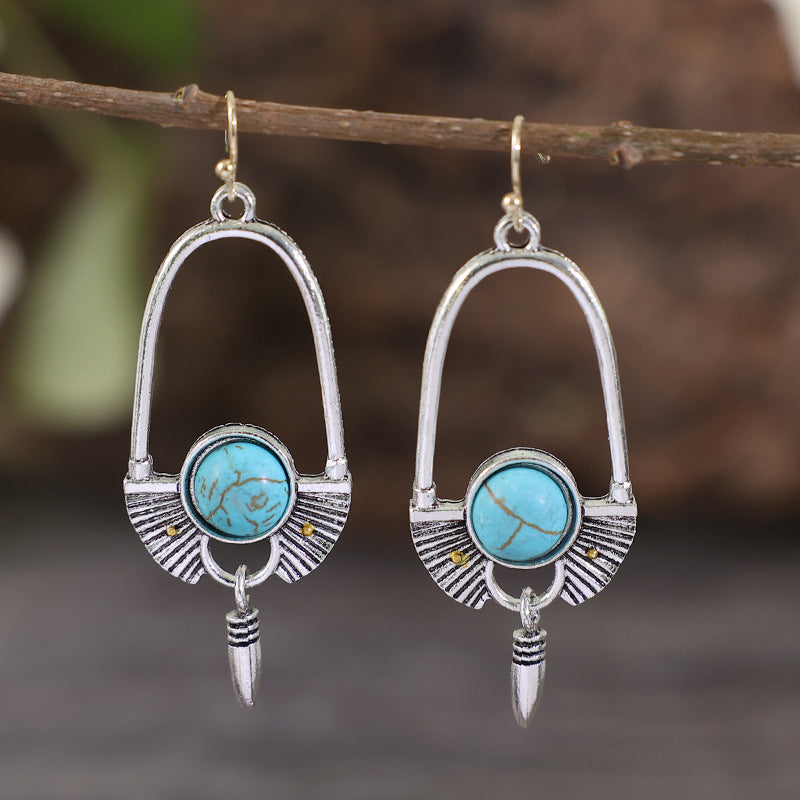 Wholesale wish new creative long bullet turquoise earrings European and American retro personality exaggerated earrings
