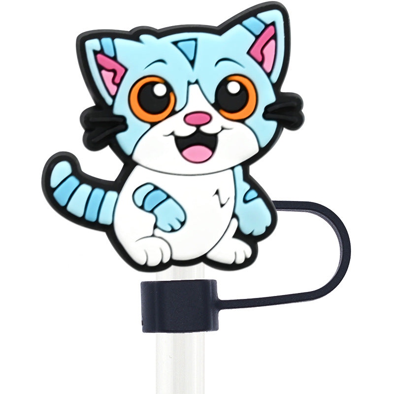 Wholesale Random 100pcs Cute Cat Series 10mm PVC Soft Straw Tube Cap  ACC-SCR-RYY110