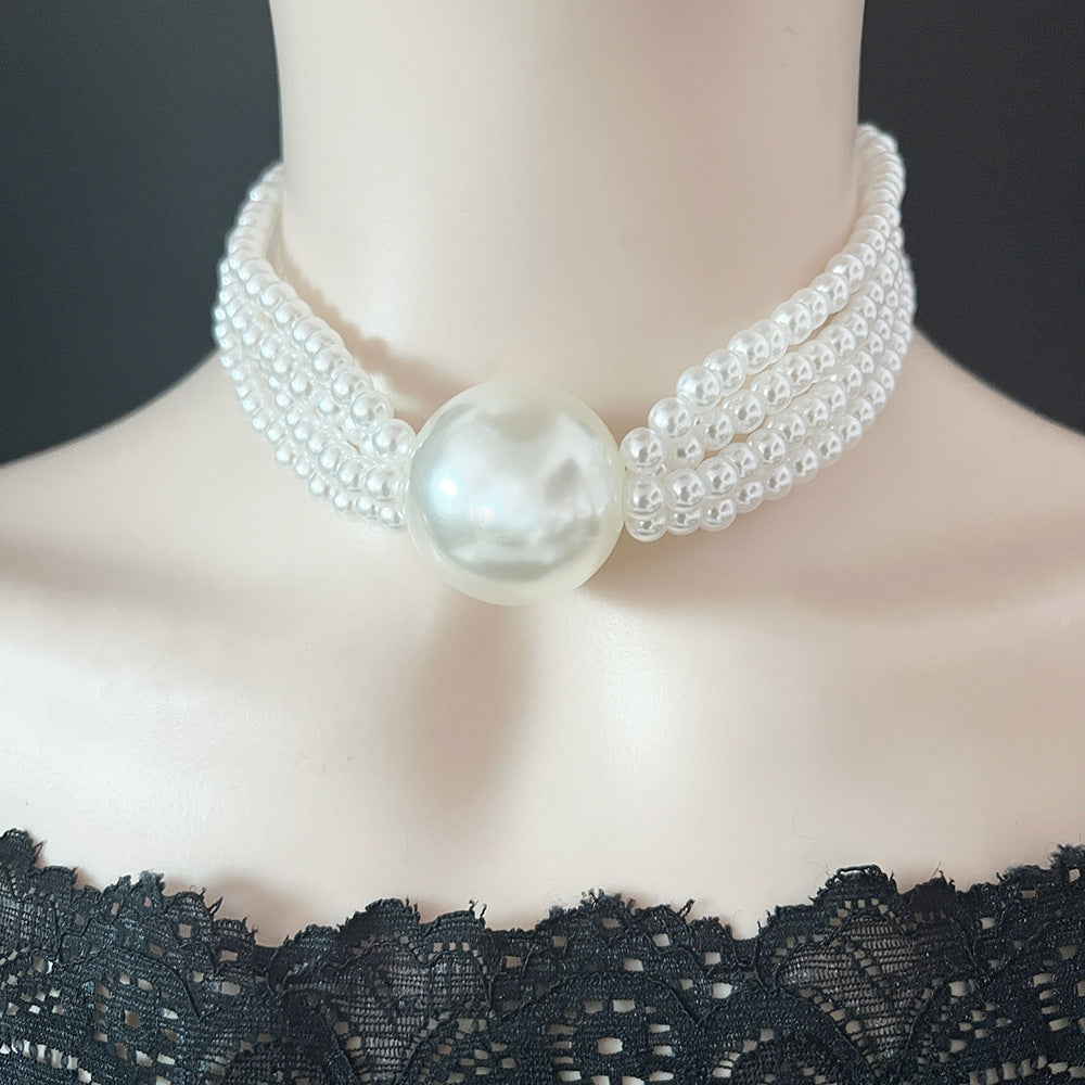 Wholesale Imitation Pearl Layering Choker Necklace White Large Bead Trendy Boutique Resale Jewelry Accessory