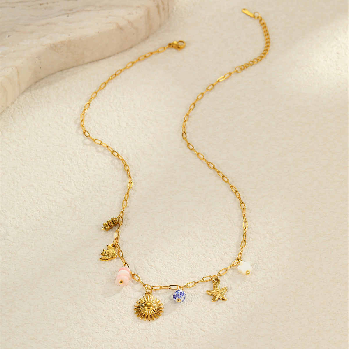 Wholesale Ocean Style Vacation Beach Conch Flower Stainless Steel Necklace