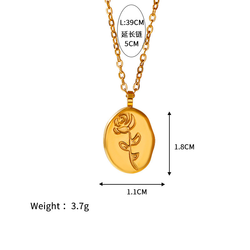 Wholesale Stainless steel oval rose gold coin stainless steel gold plated 18k color clavicle chain