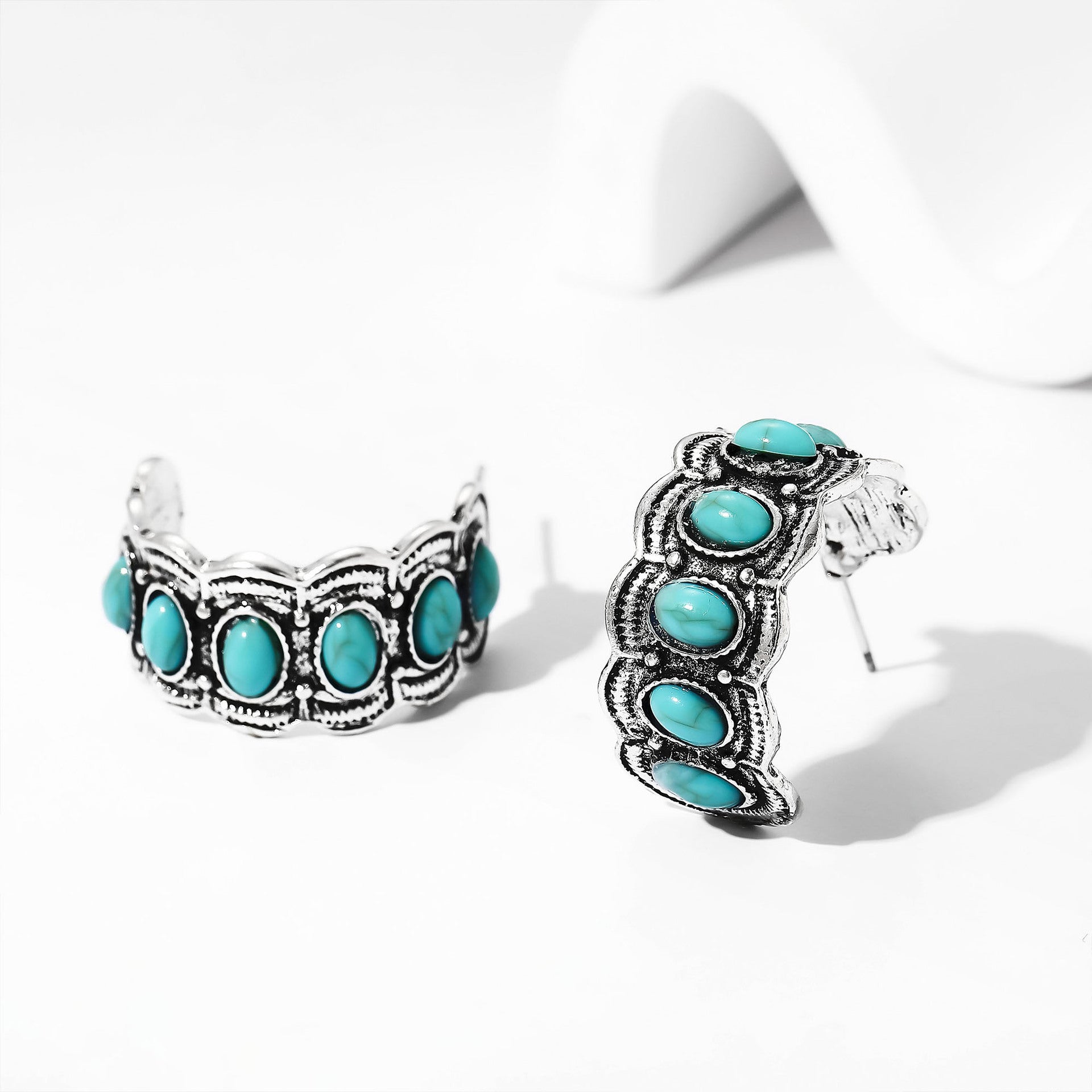 Wholesale geometric retro earrings inlaid green natural stone earrings