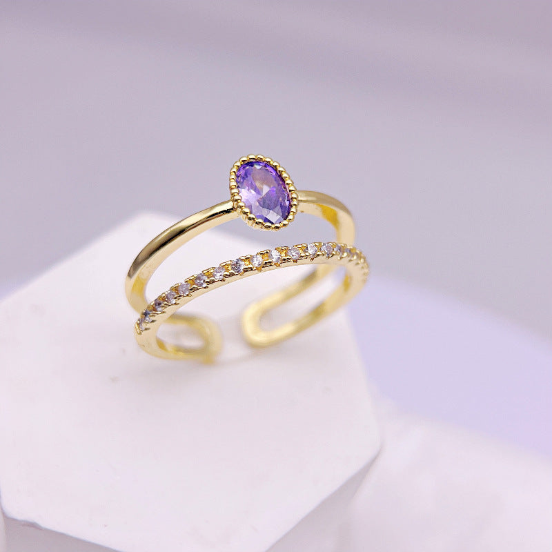 Wholesale Sweet Flower Purple Double Layer Open Ring Adjustable Rings ACC-RS-YXY033