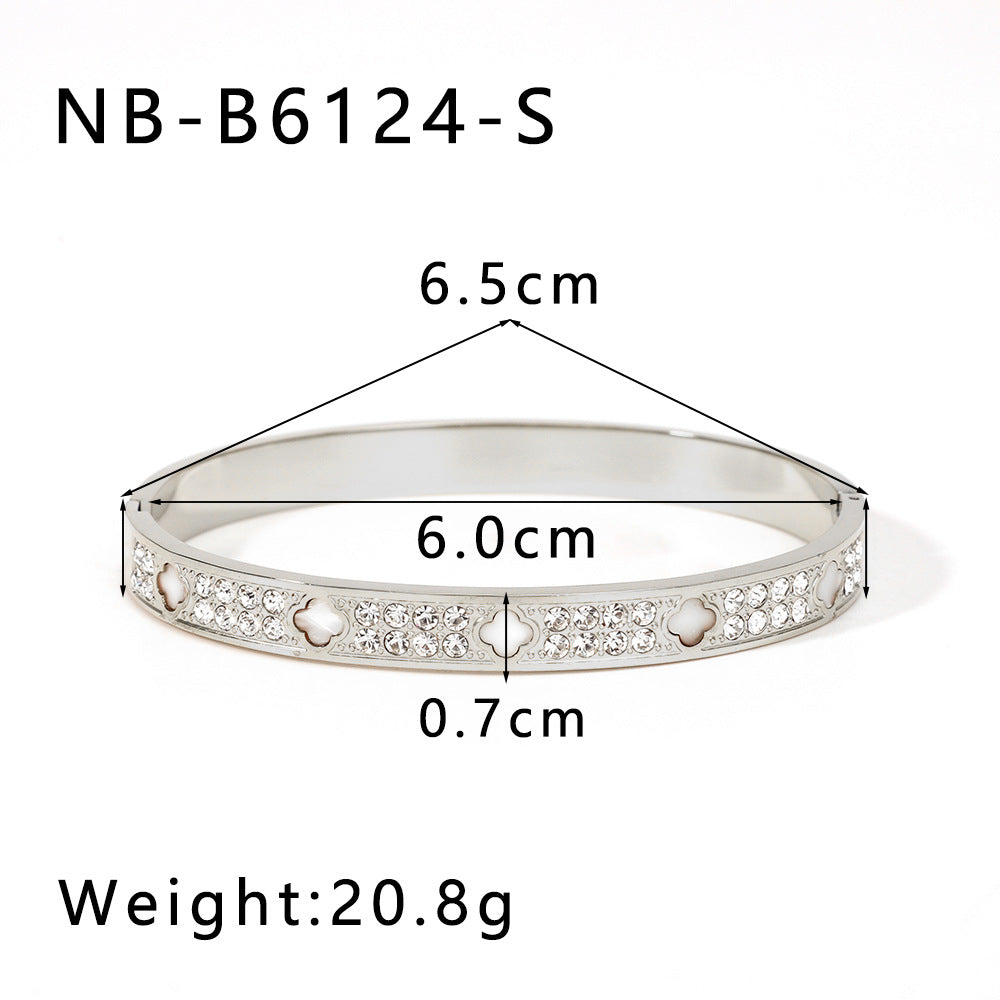 Wholesale Stainless Steel Inlaid Zircon White Shell Full Diamond 18K Gold Color Bracelet ACC-BT-XinY026