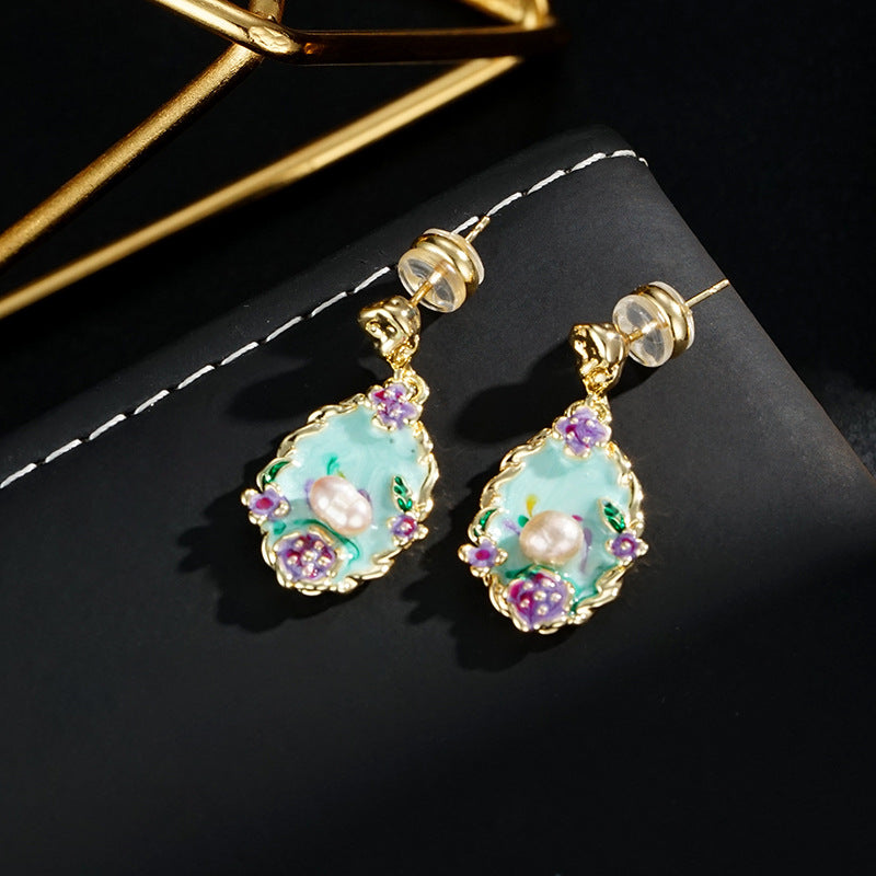 Wholesale color fashion retro oil painting wind  water beads earrings