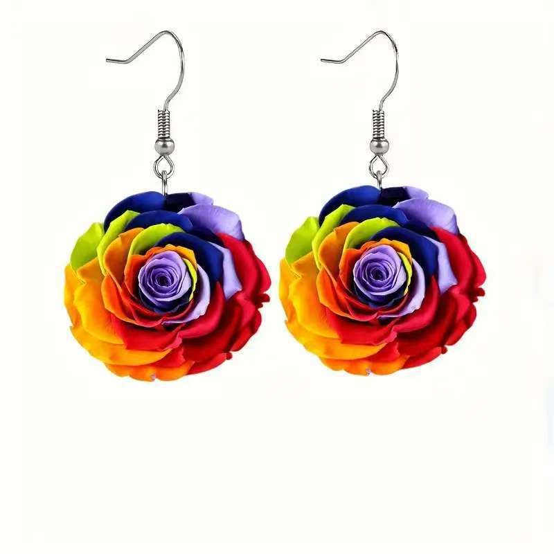 Wholesale 10pcs Valentine's Day Colorful Rose Acrylic Women's Earrings