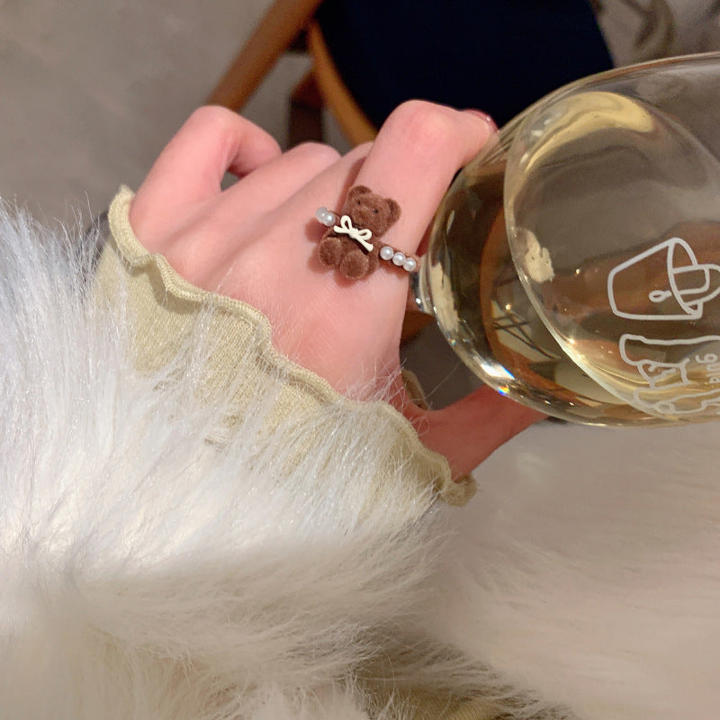 Wholesale  cute bear flocking open ring adjustable ring