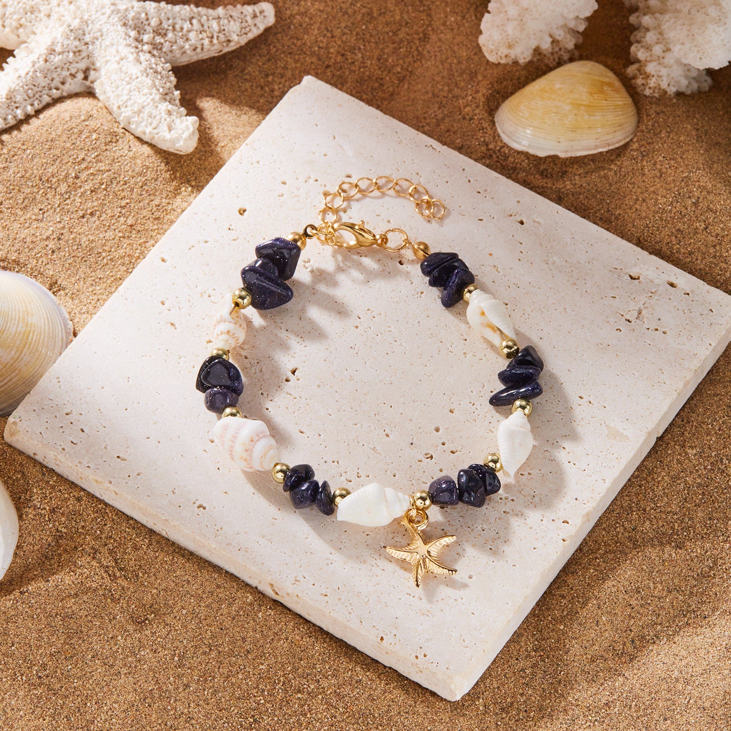 Wholesale sales new starfish jewelry Bohemian summer beach gravel starfish conch necklace