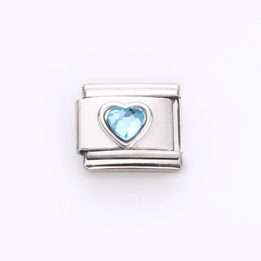 Wholesale 10pcs Italian Charm Bracelet 9mm DIY Splicing Colorful Heart Gem Stainless Steel Composable Bracelet