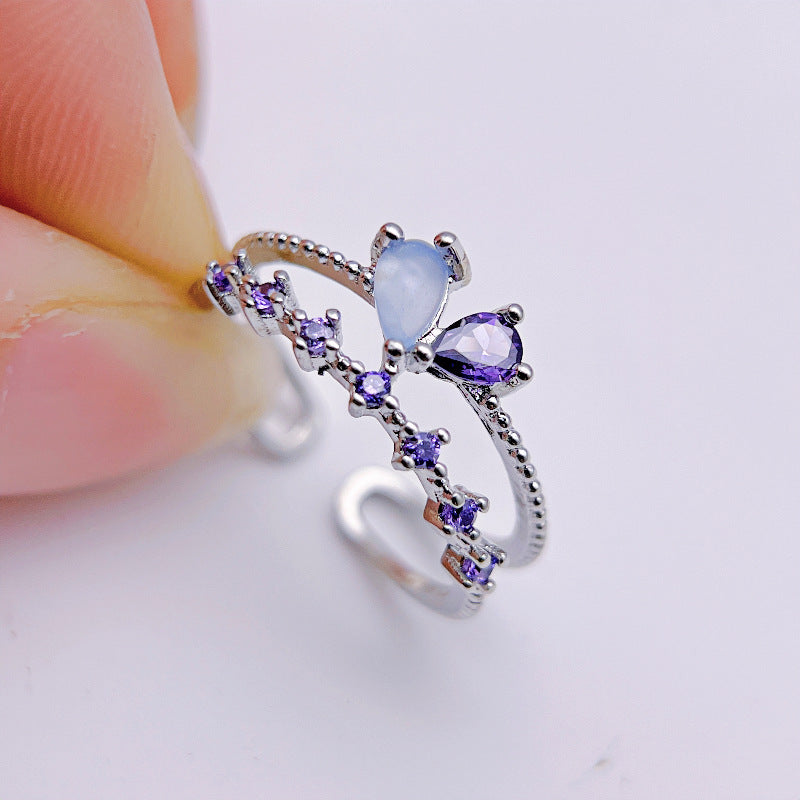 Wholesale Water Drop Zircon Ring Double Line Open Rings ACC-RS-YXY040