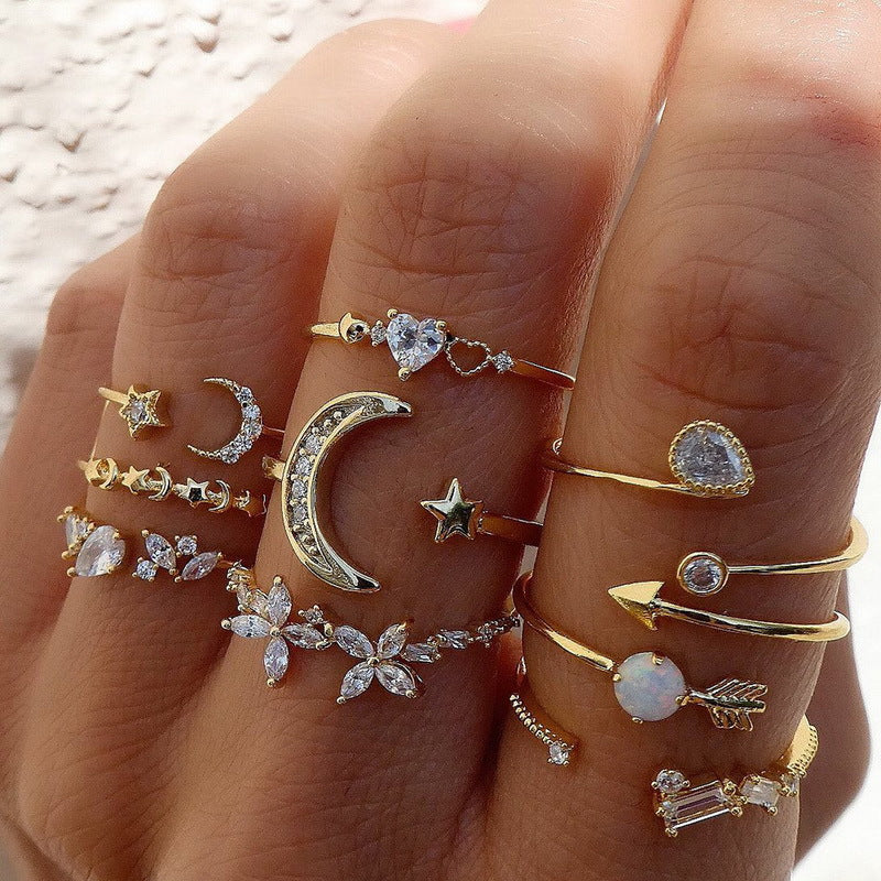 Wholesale Star,  Moon,  Heart,  Leaf,  Geometric 10-Piece Ring Set