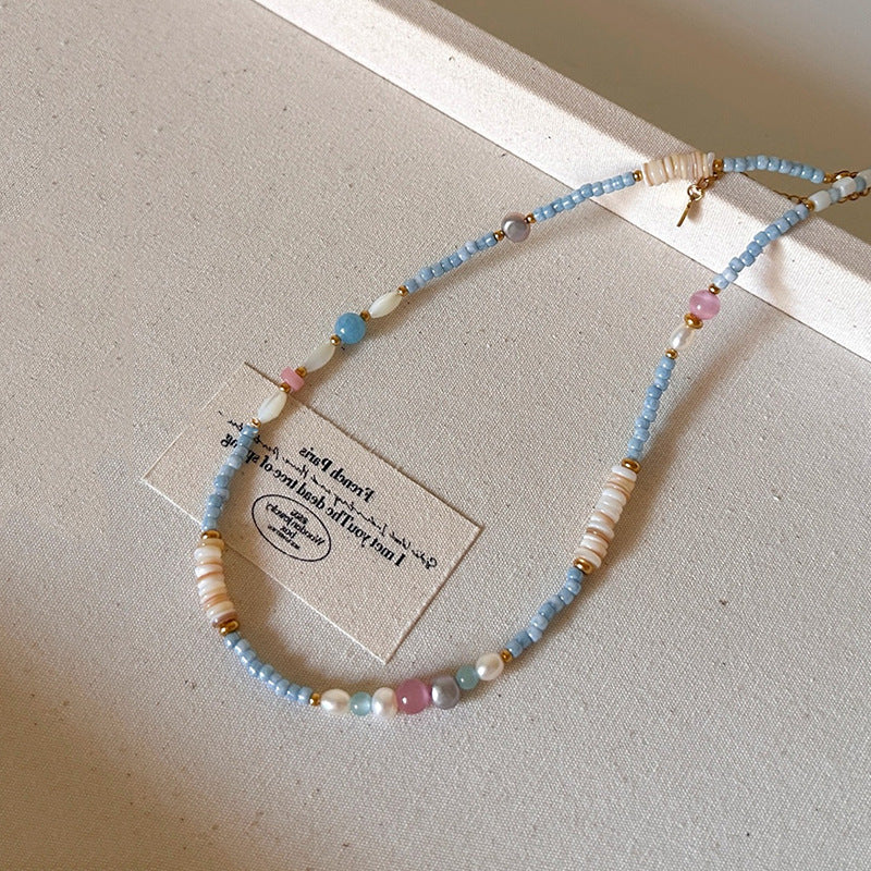 Wholesale Pink Blue Niche Beaded Necklace