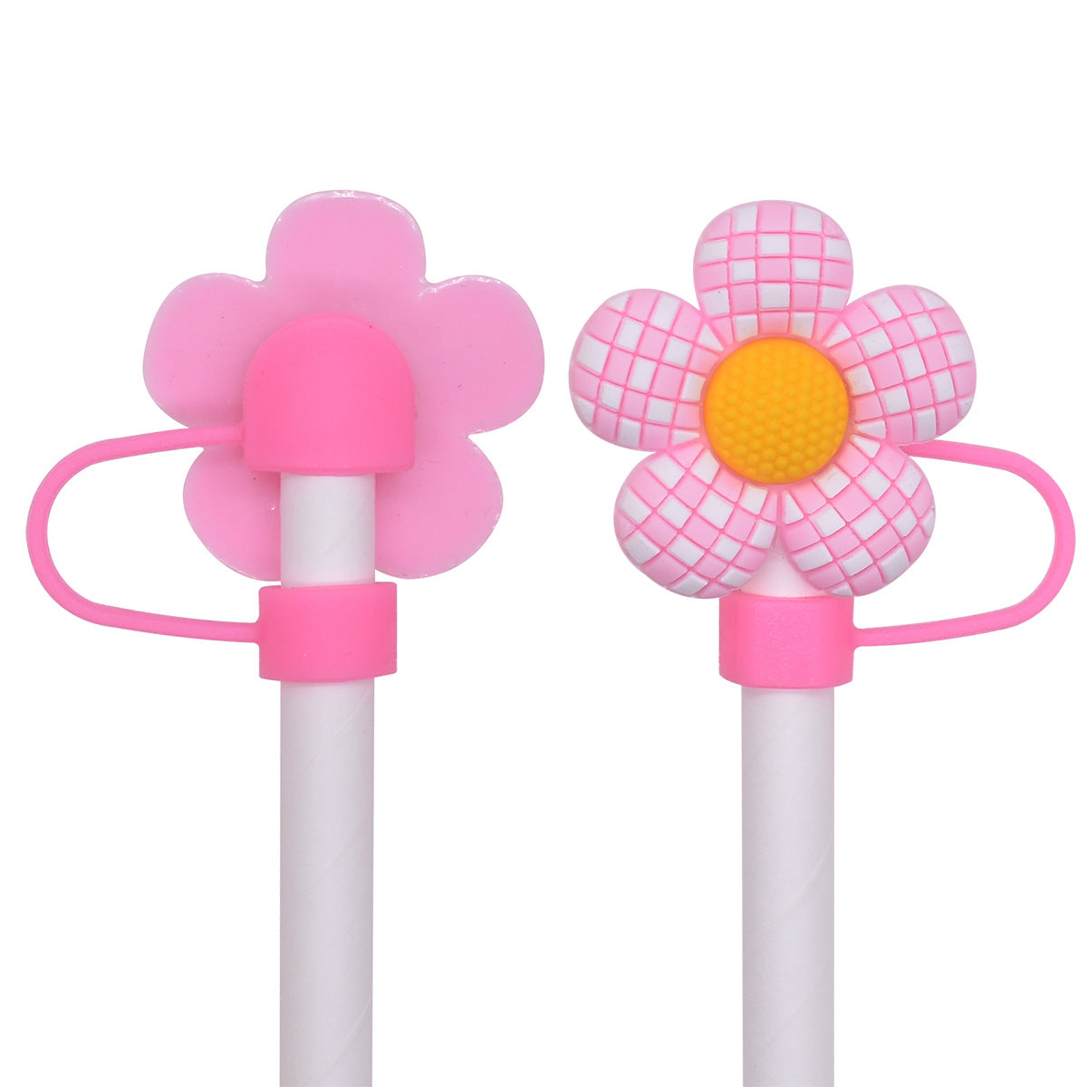 Wholesale 100PCS/random Checkerboard Flower 10MM Dust-proof Straw Cover PVC Soft Rubber Straw Decoration ACC-SCR-JKS001