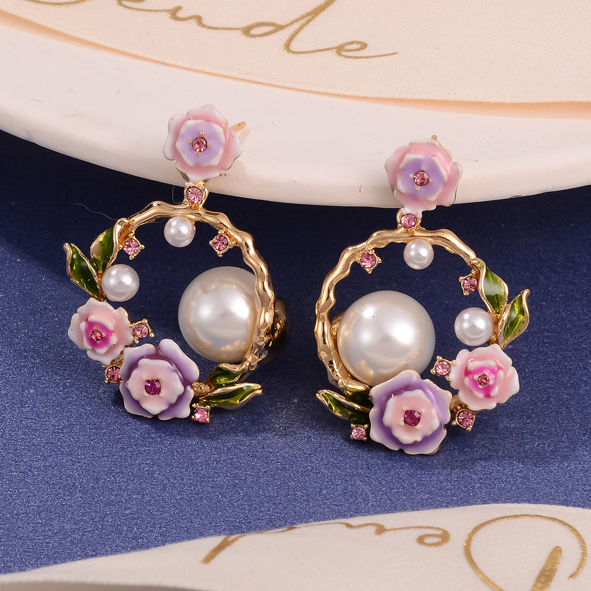 Wholesale Three-Color Rose Pearl Stud Earrings