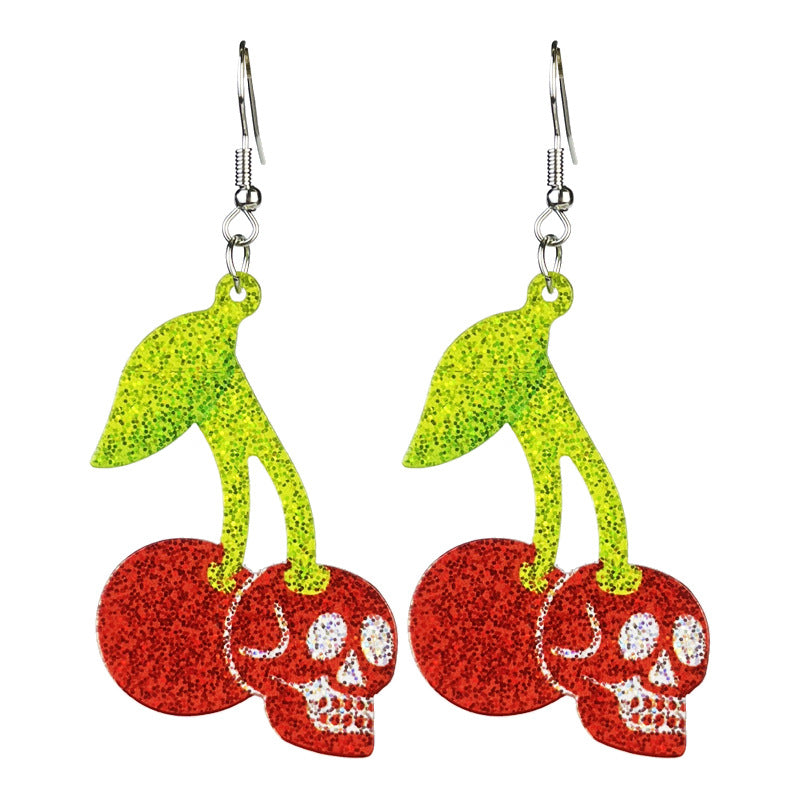 Wholesale 2 Pairs/pack Halloween Shiny Crown Skull Cherry Acrylic Earrings ACC-ES-HY143