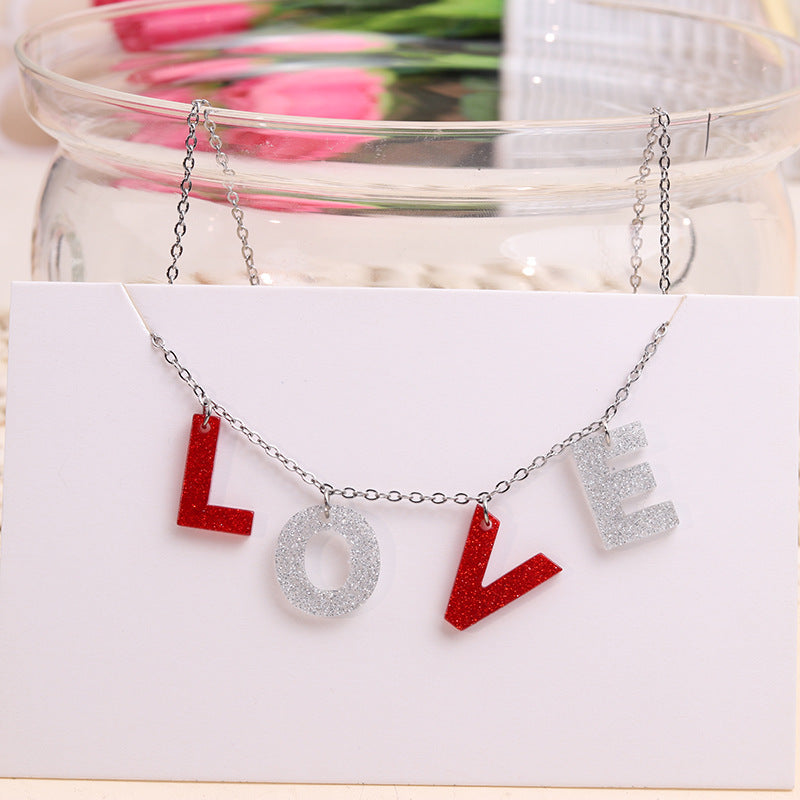 Wholesale stainless steel LOVE Valentine's Day English letter women's pendant necklace
