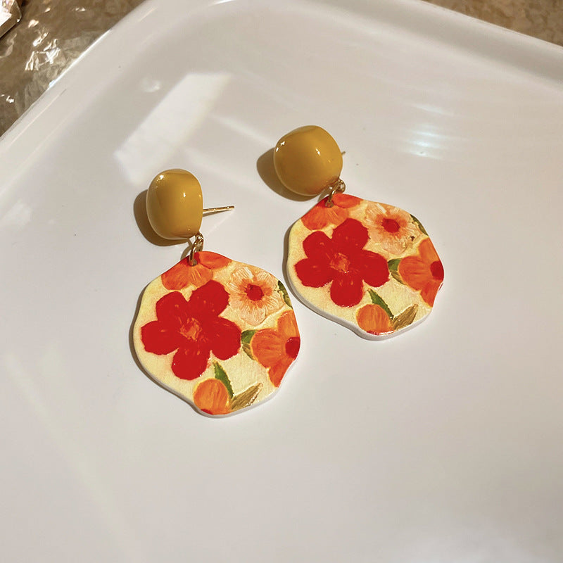Wholesale Aesthetic French Style Oil Painting Sunflower Earrings
