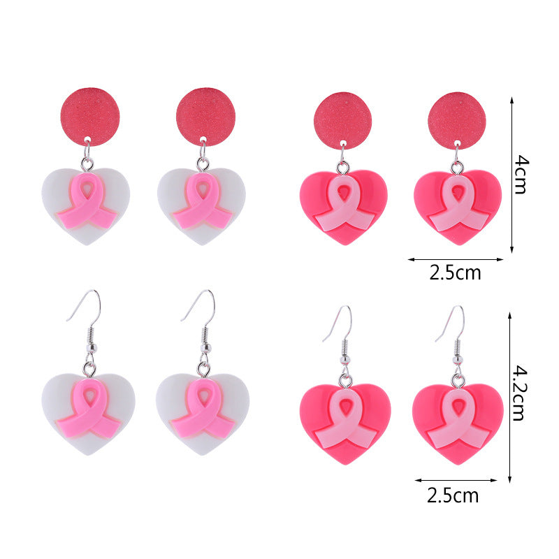 Wholesale Bow Pink Ribbon Preventive Breast Health Resin Earrings